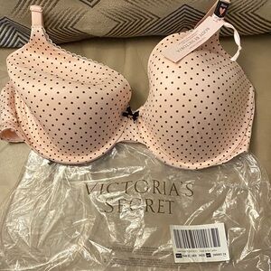 Victoria's Secret Light Pink and Black Dot Bra Body By Victoria Size 36 DD (36E)